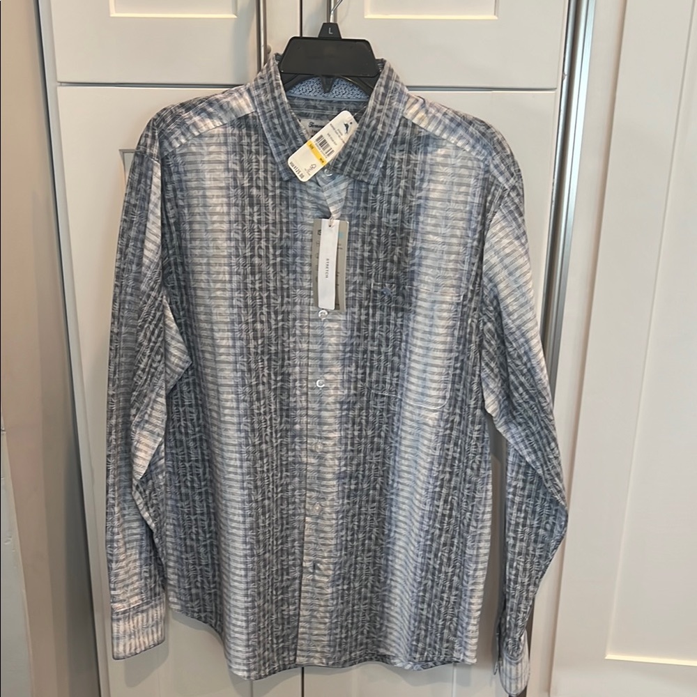 Tommy Bahama Blue and White Geometric Dress Shirt